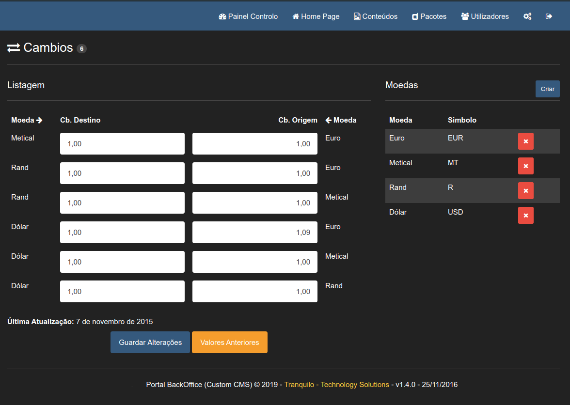 Tour Tranquilo Manager - Exchange Rates