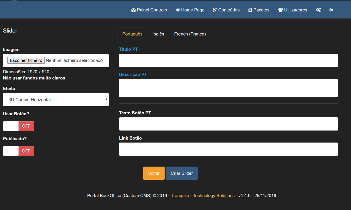 Tour Tranquilo Manager - Slider